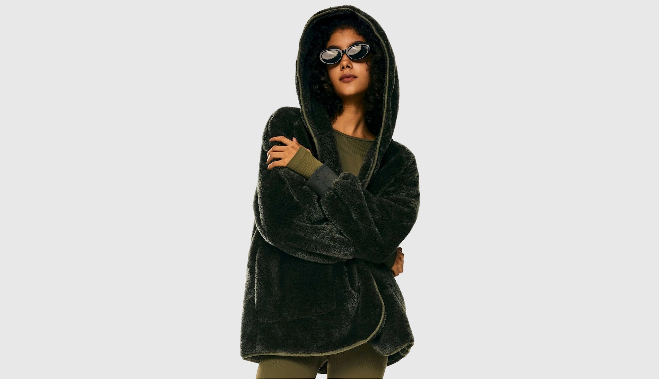 Green Zip-Up Hooded Sherpa Coat