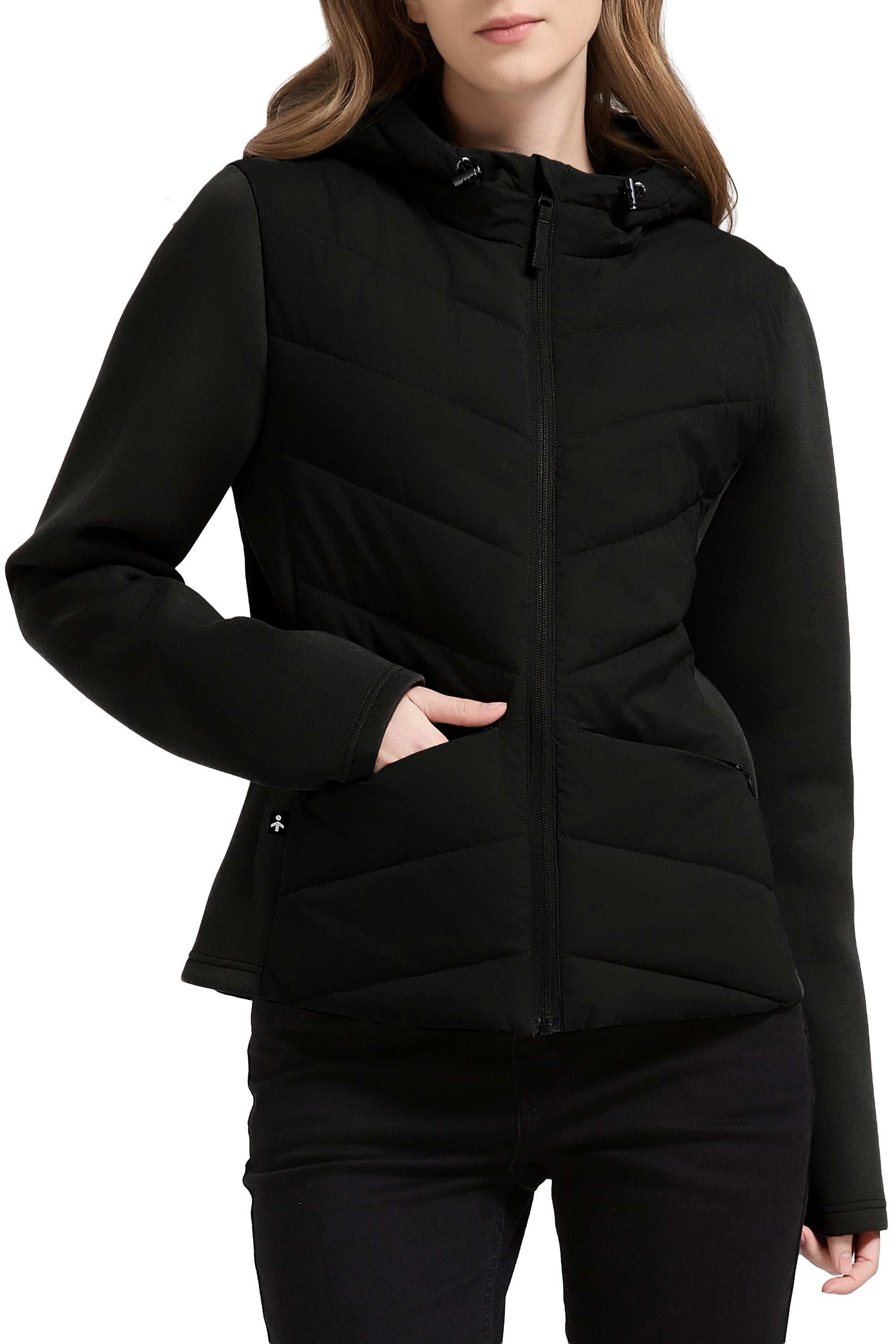 Structured Paneled Puffer Jacket with Hood #color_black