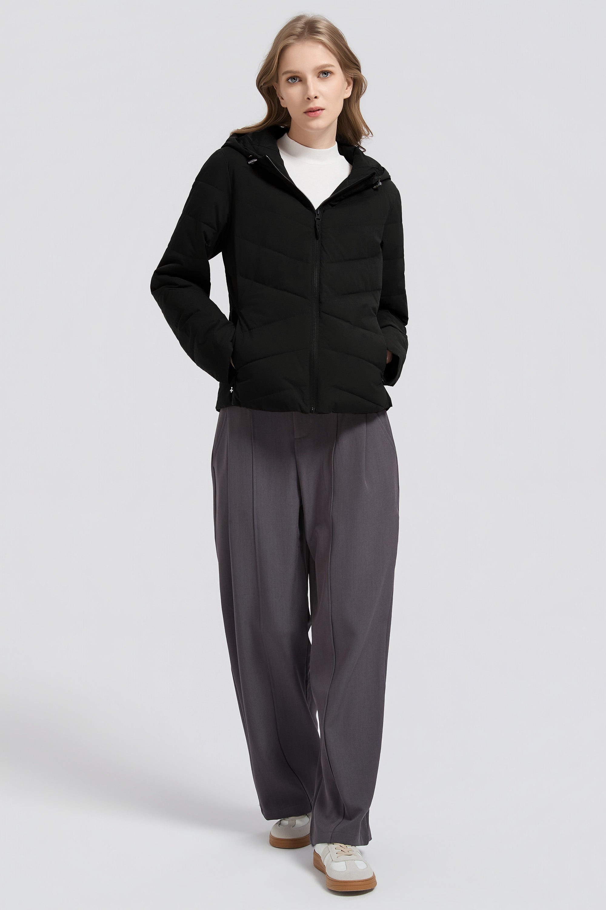 Flattering Quilted Puffer Lightweight Jacket with Hood #color_black