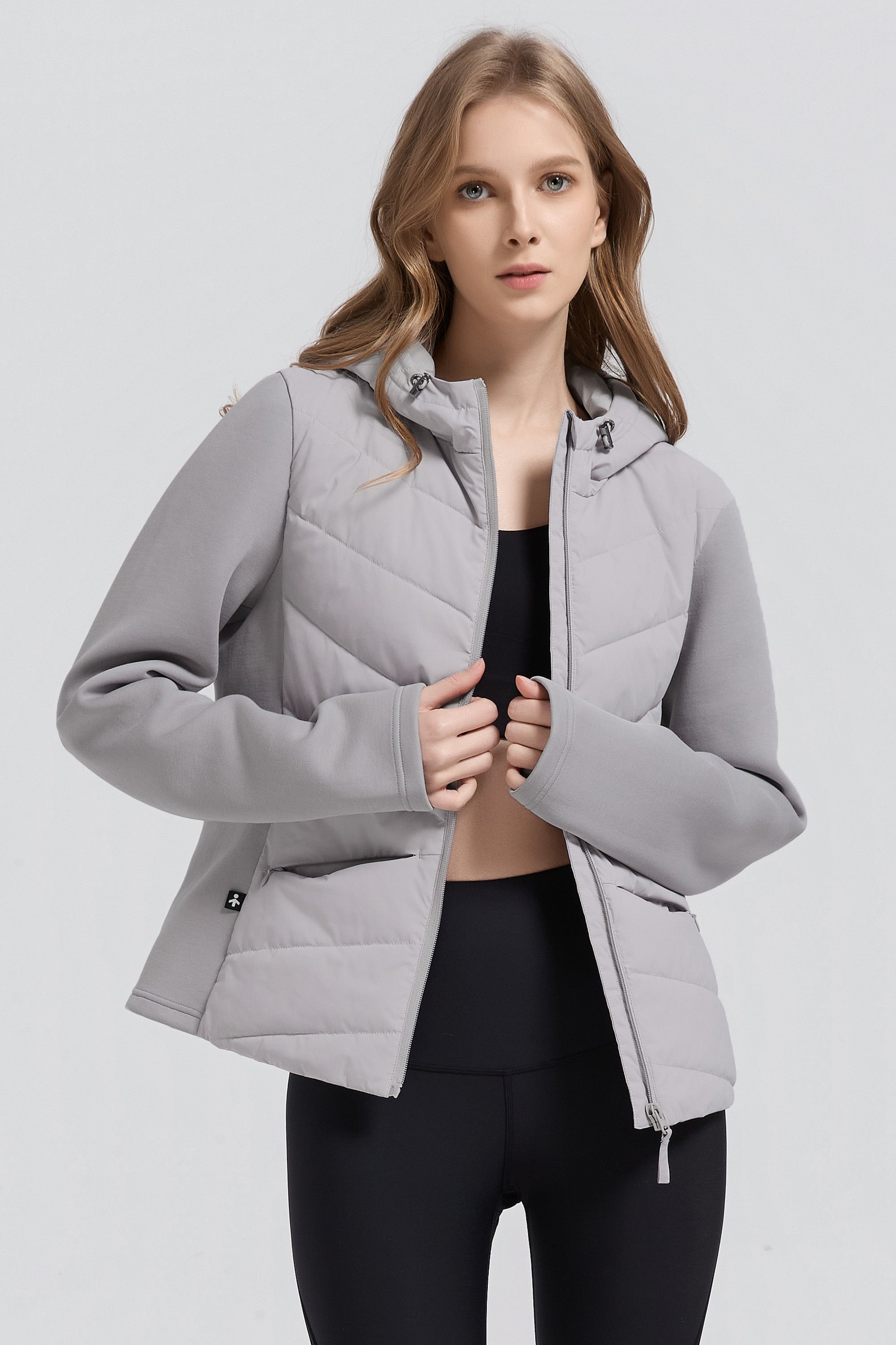 Structured Paneled Puffer Jacket with Hood #color_gray