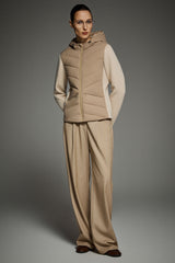 Structured Paneled Puffer Jacket with Hood #color_khaki