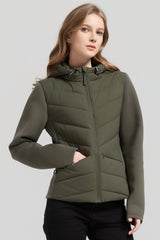 Structured Paneled Puffer Jacket with Hood #color_olive