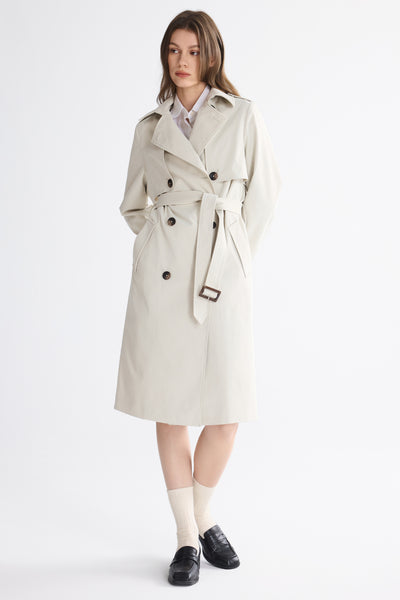 Zweireihiger Trenchcoat mit Gürtel „Florere in Schwarz Zweireihiger Trenchcoat mit Gürtel „Florere in Schwarz