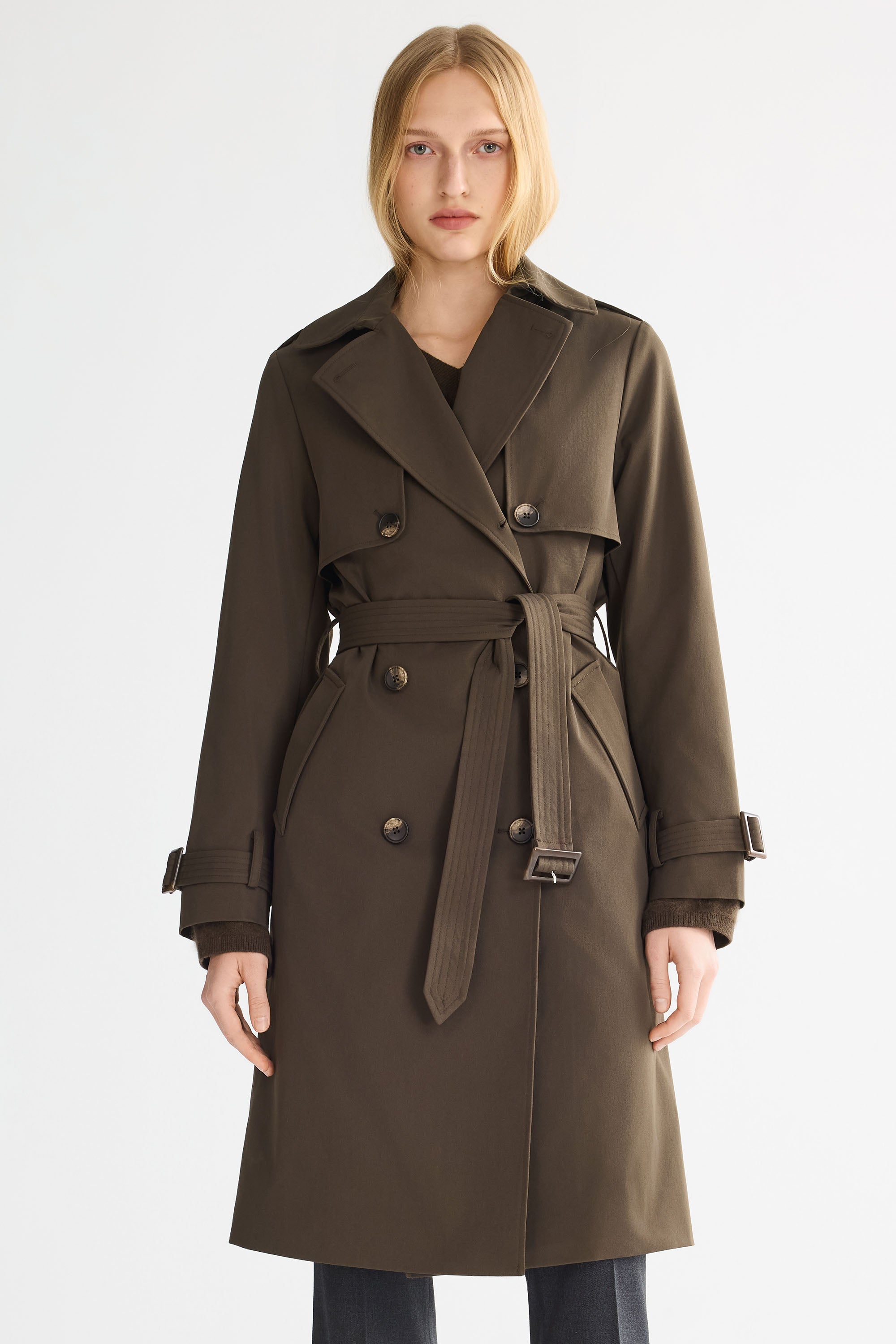Trench-women 3/4 Belted Double-Breasted Trench from Orolay #color_coffee