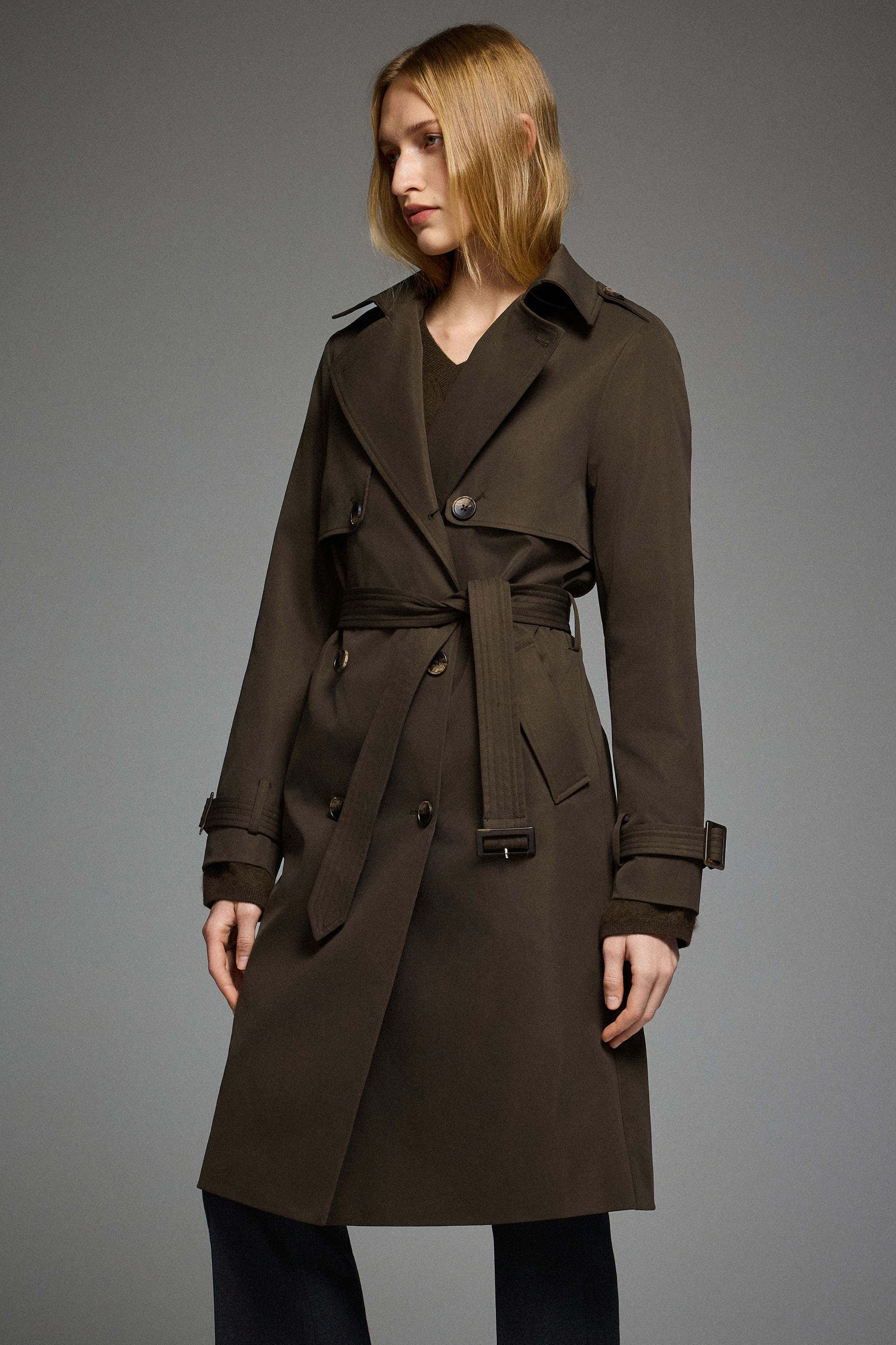 Trench-women 3/4 Belted Double-Breasted Trench from Orolay #color_coffee