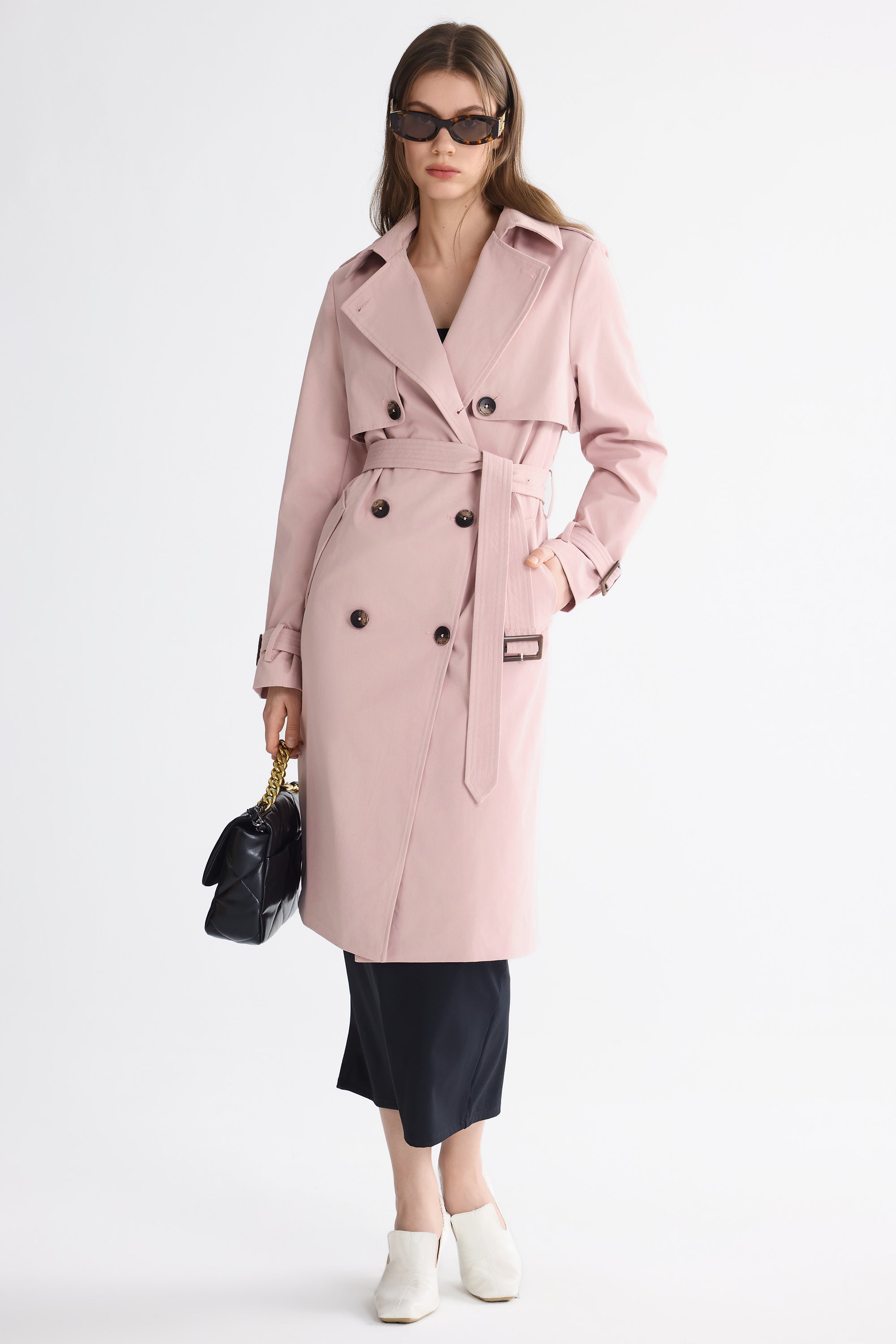 Trench-women 3/4 Belted Double-Breasted Trench from Orolay #color_pink
