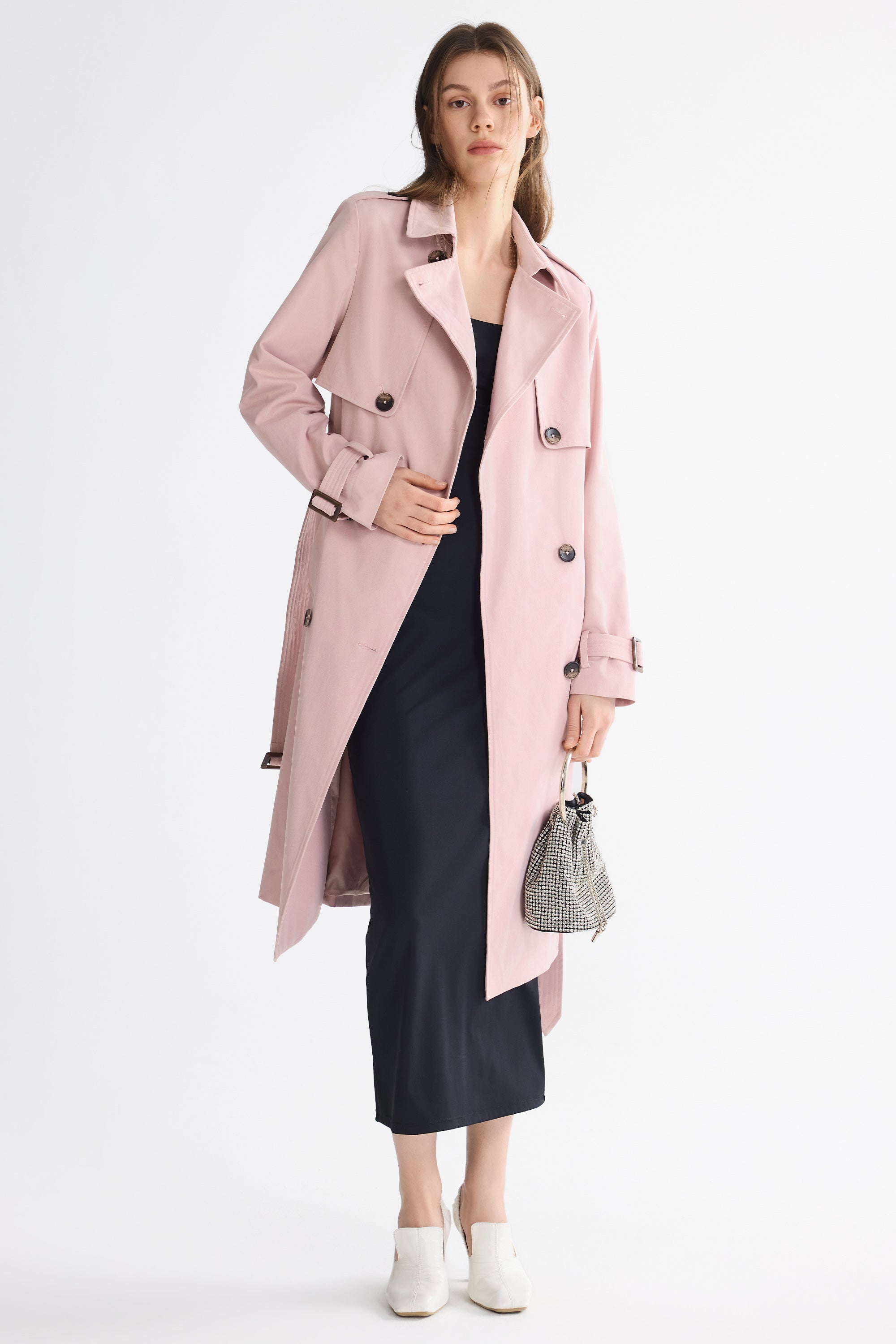 Trench-women 3/4 Belted Double-Breasted Trench from Orolay #color_pink