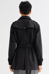 Orolay-3/4 Double-Breasted Short Trench-#color_Black