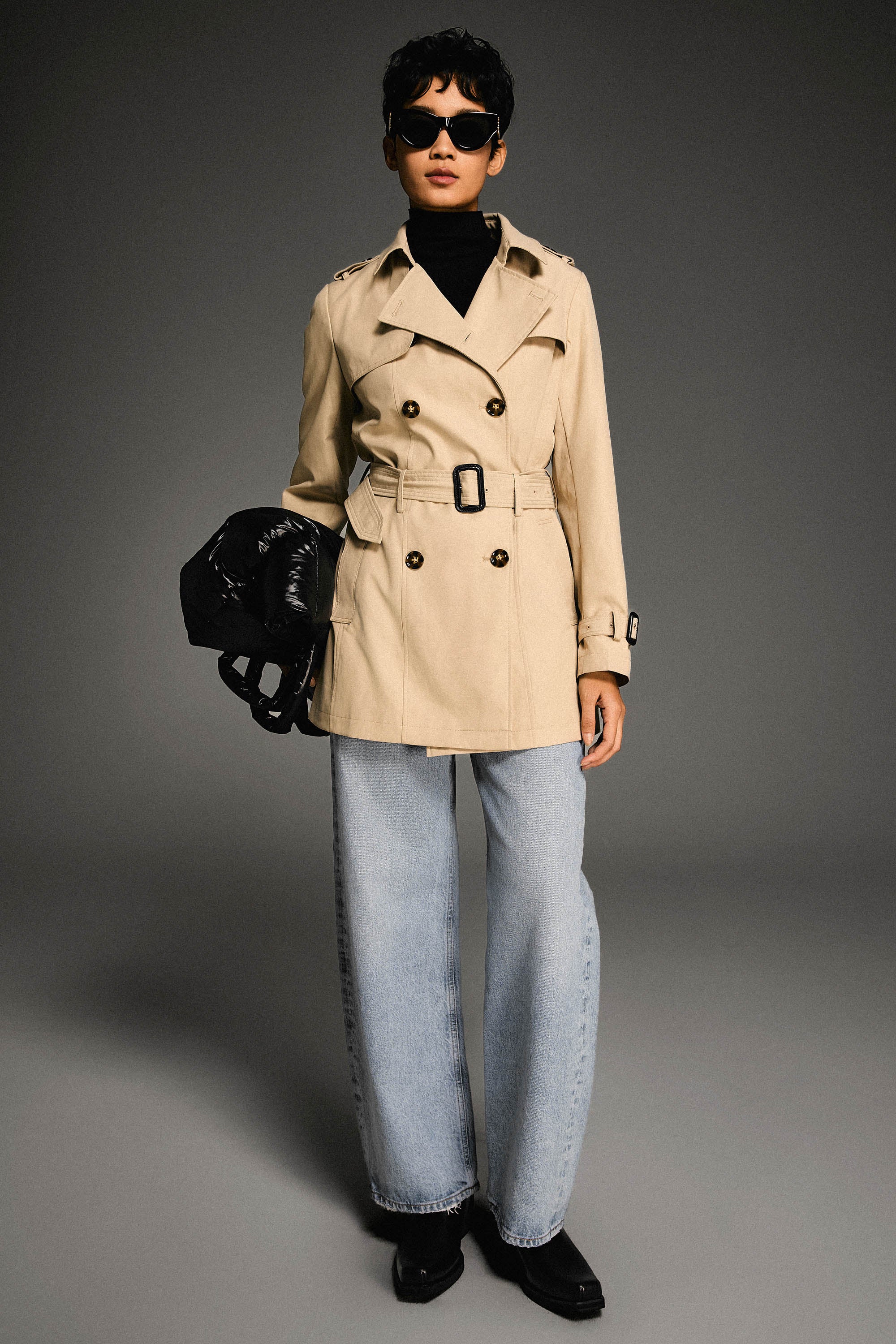 Orolay-3/4 Double-Breasted Short Trench-#color_Frosted Almond