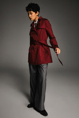 Orolay-3/4 Double-Breasted Short Trench-#color_Syrah