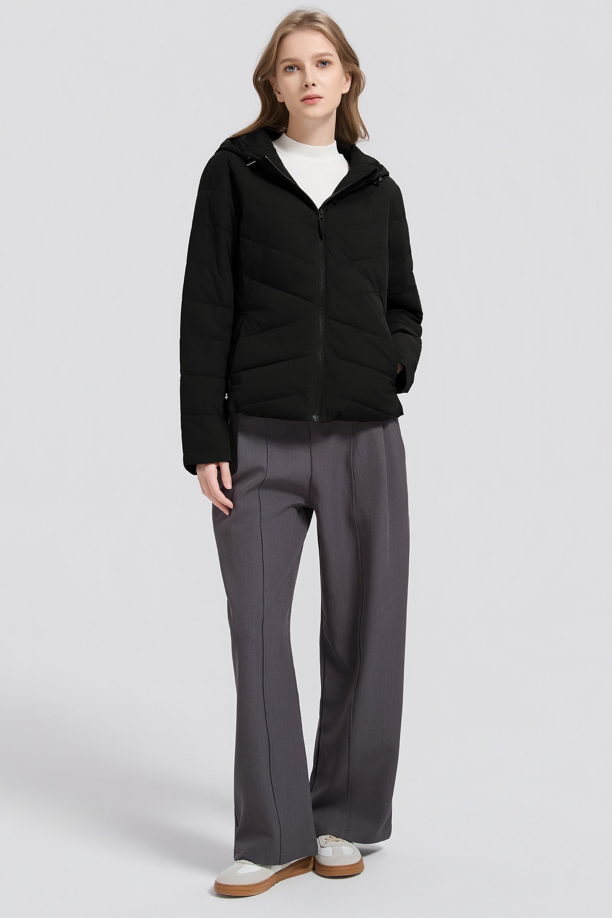 Flattering Quilted Puffer Lightweight Jacket with Hood #color_black