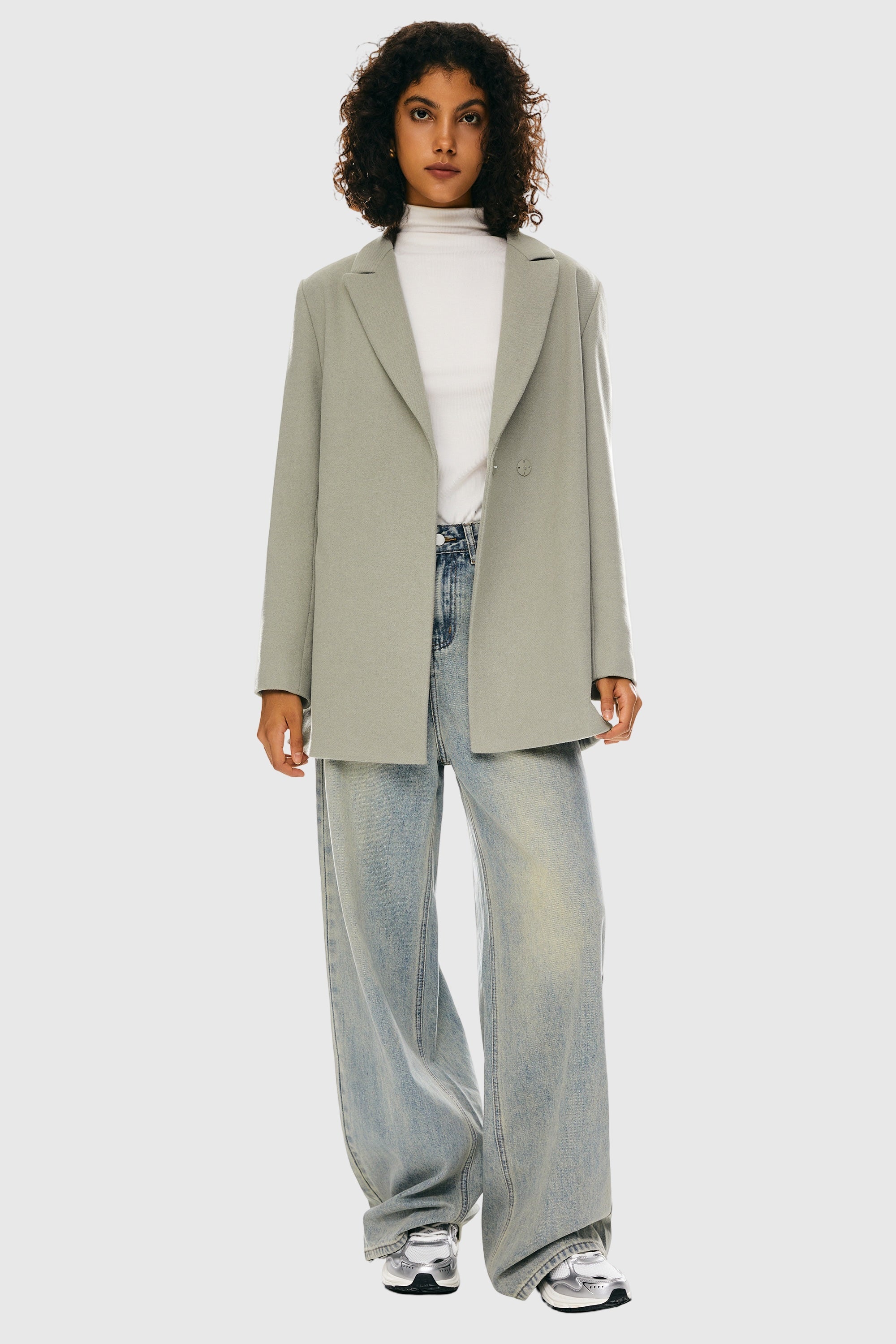 Wool Blend Mid-Length Lapel Coat - Slim Fit orolay #color_gray