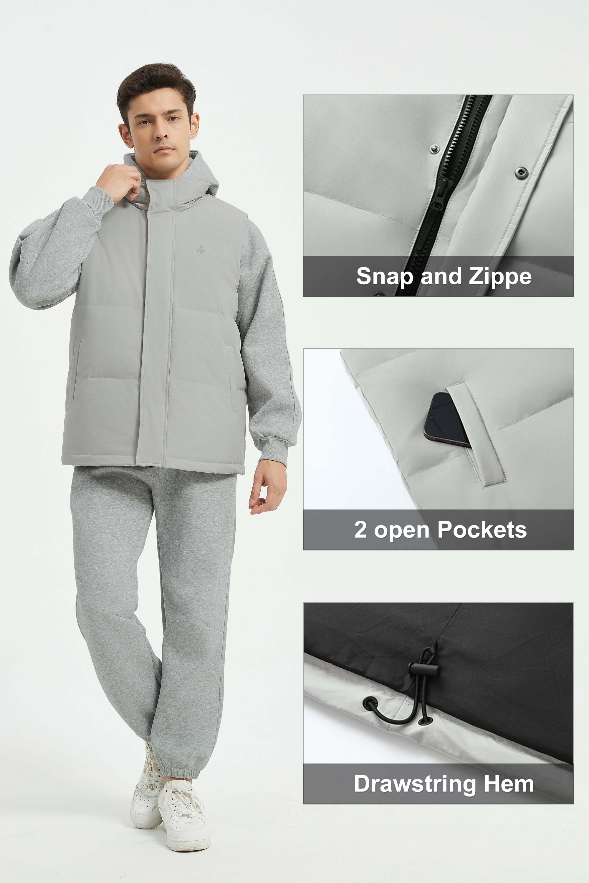Zip Up Stand Collar Down Vest OROLAY #color_gray