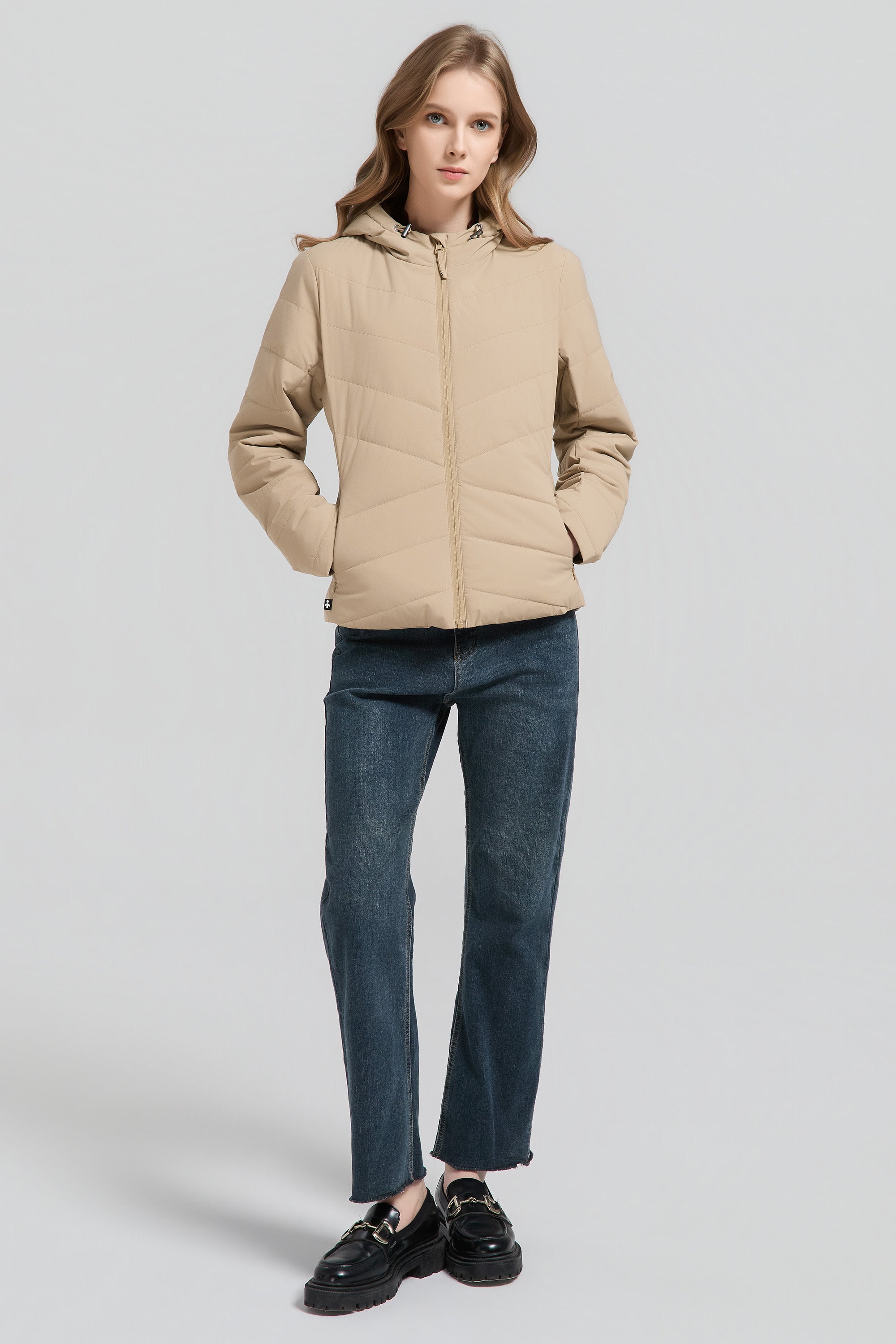 Flattering Quilted Puffer Lightweight Jacket with Hood #color_khaki