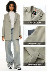 Wool Blend Mid-Length Lapel Coat - Slim Fit orolay #color_gray