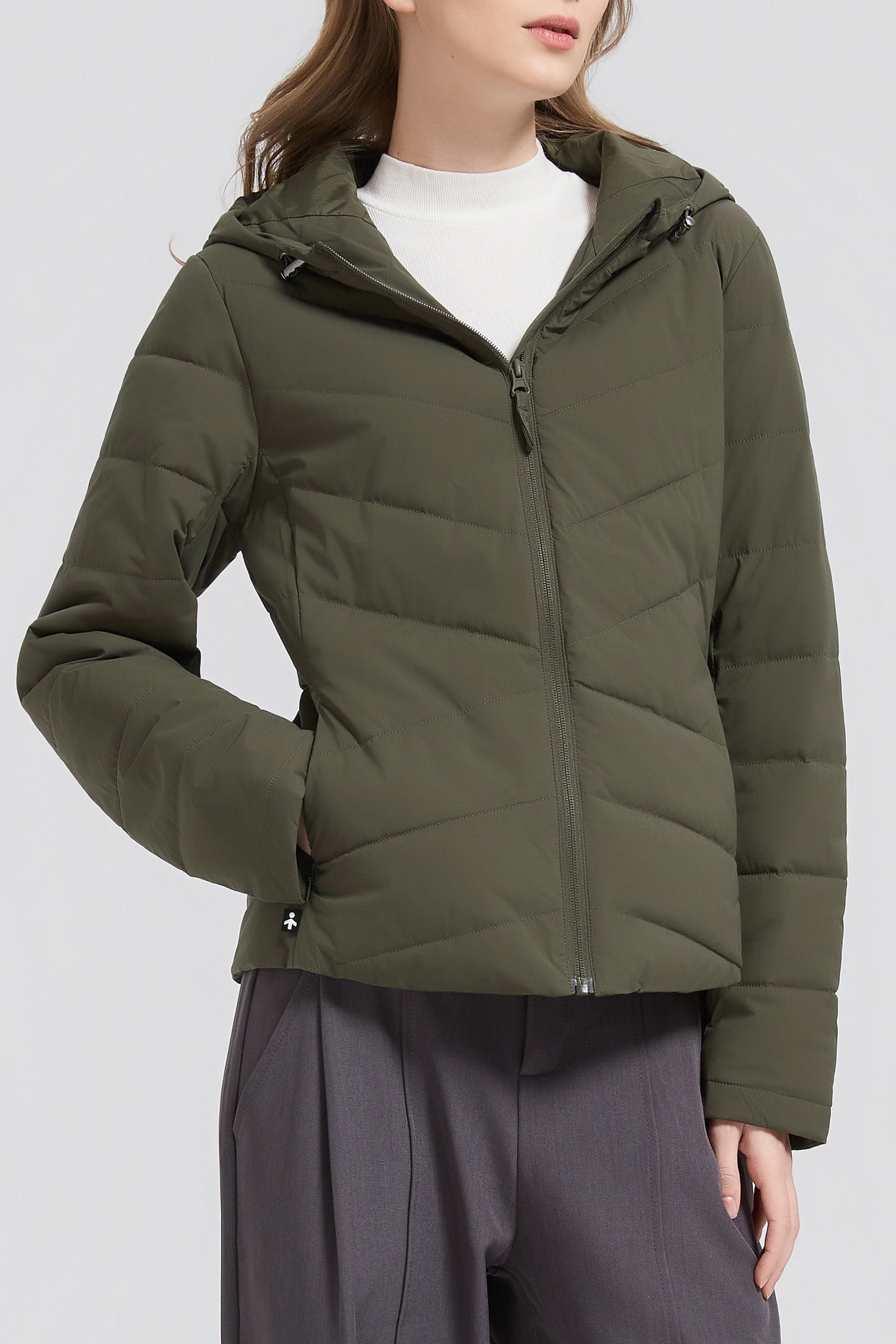 Flattering Quilted Puffer Lightweight Jacket with Hood #color_olive
