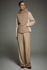 Structured Paneled Puffer Jacket with Hood #color_khaki