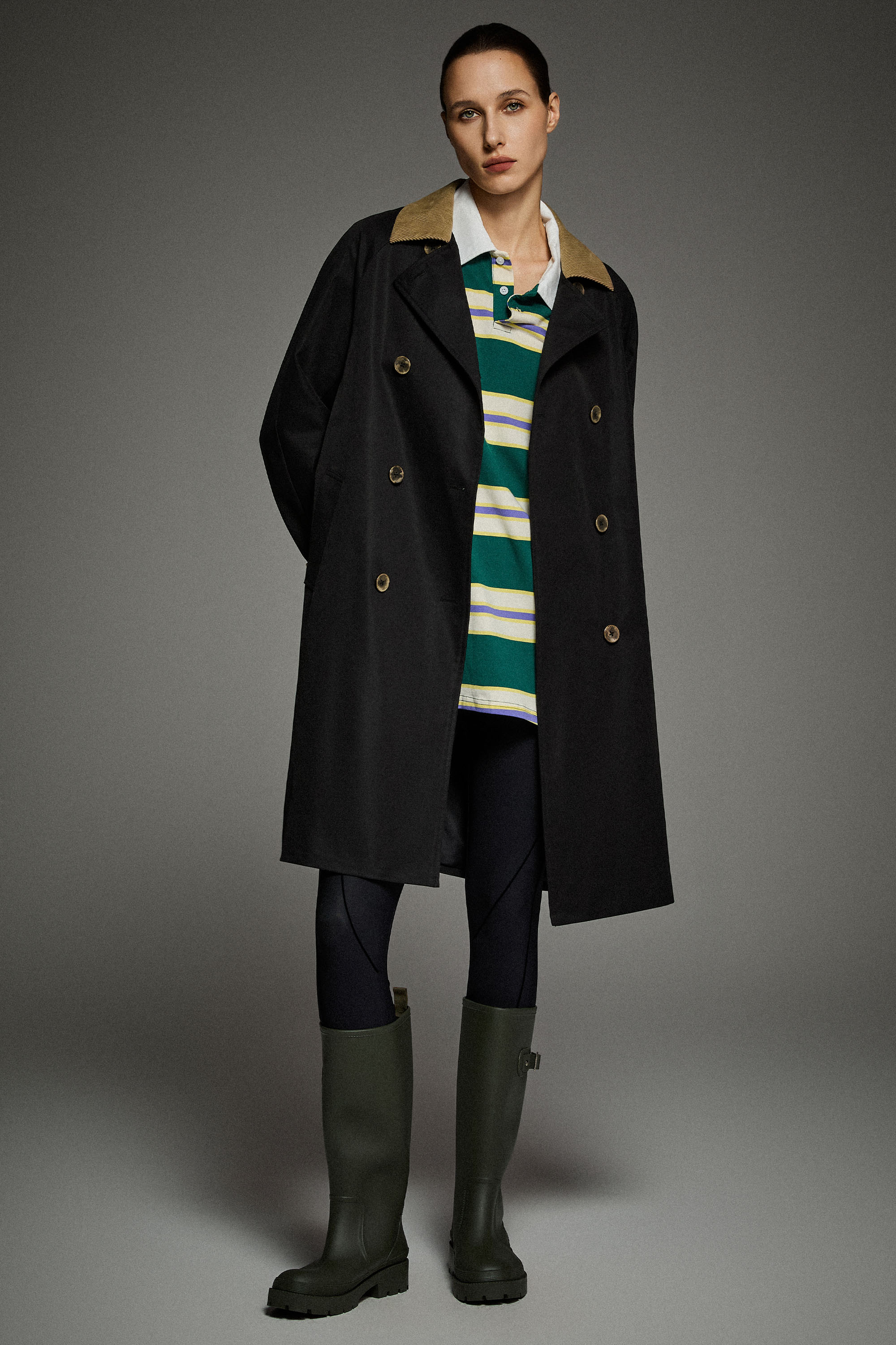 Casual Oversized Trench Coat Orolay #color_black