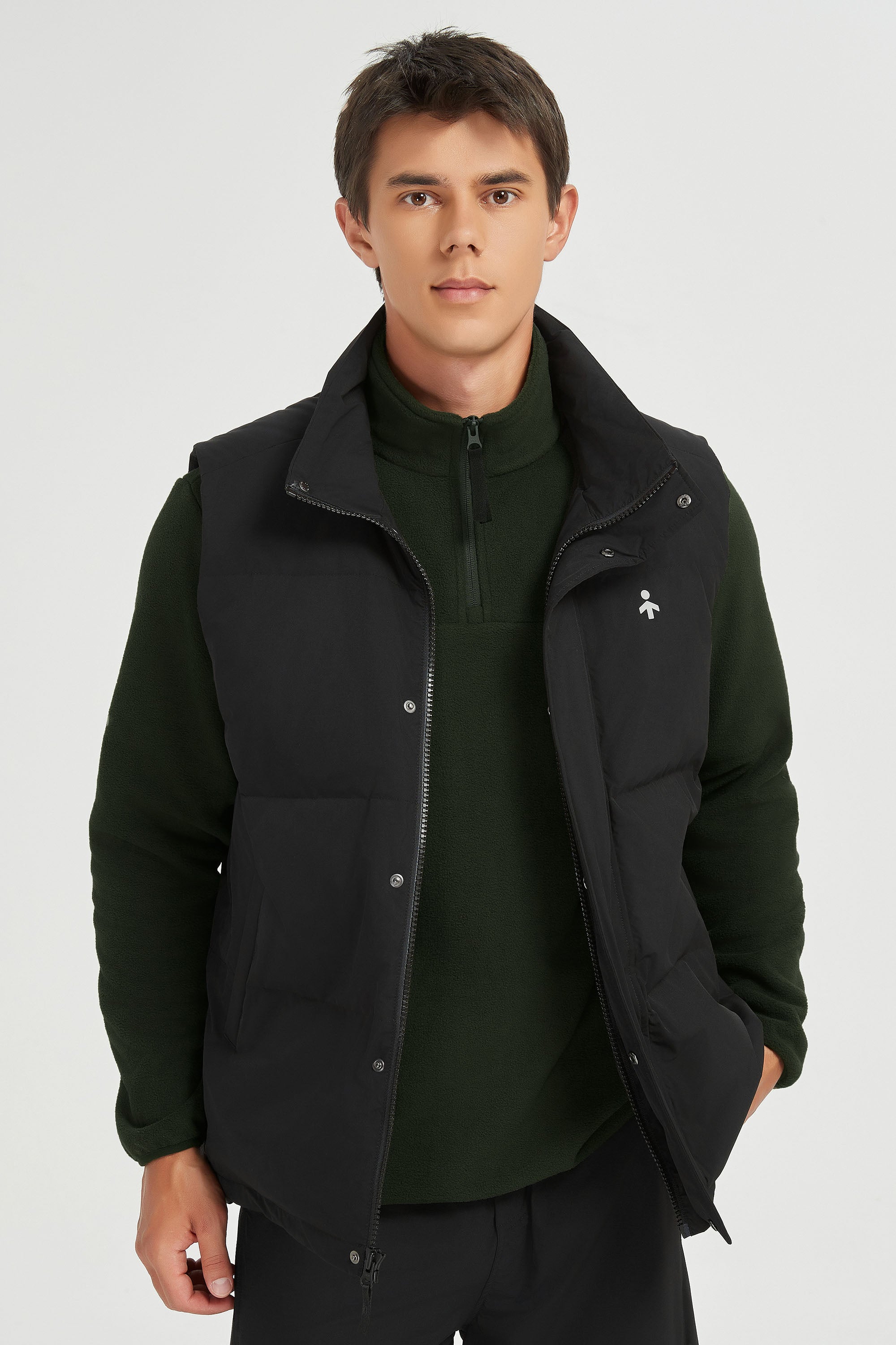Zip Up Stand Collar Down Vest OROLAY #color_black
