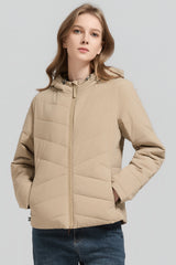 Flattering Quilted Puffer Lightweight Jacket with Hood #color_khaki
