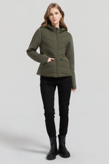Structured Paneled Puffer Jacket with Hood #color_olive