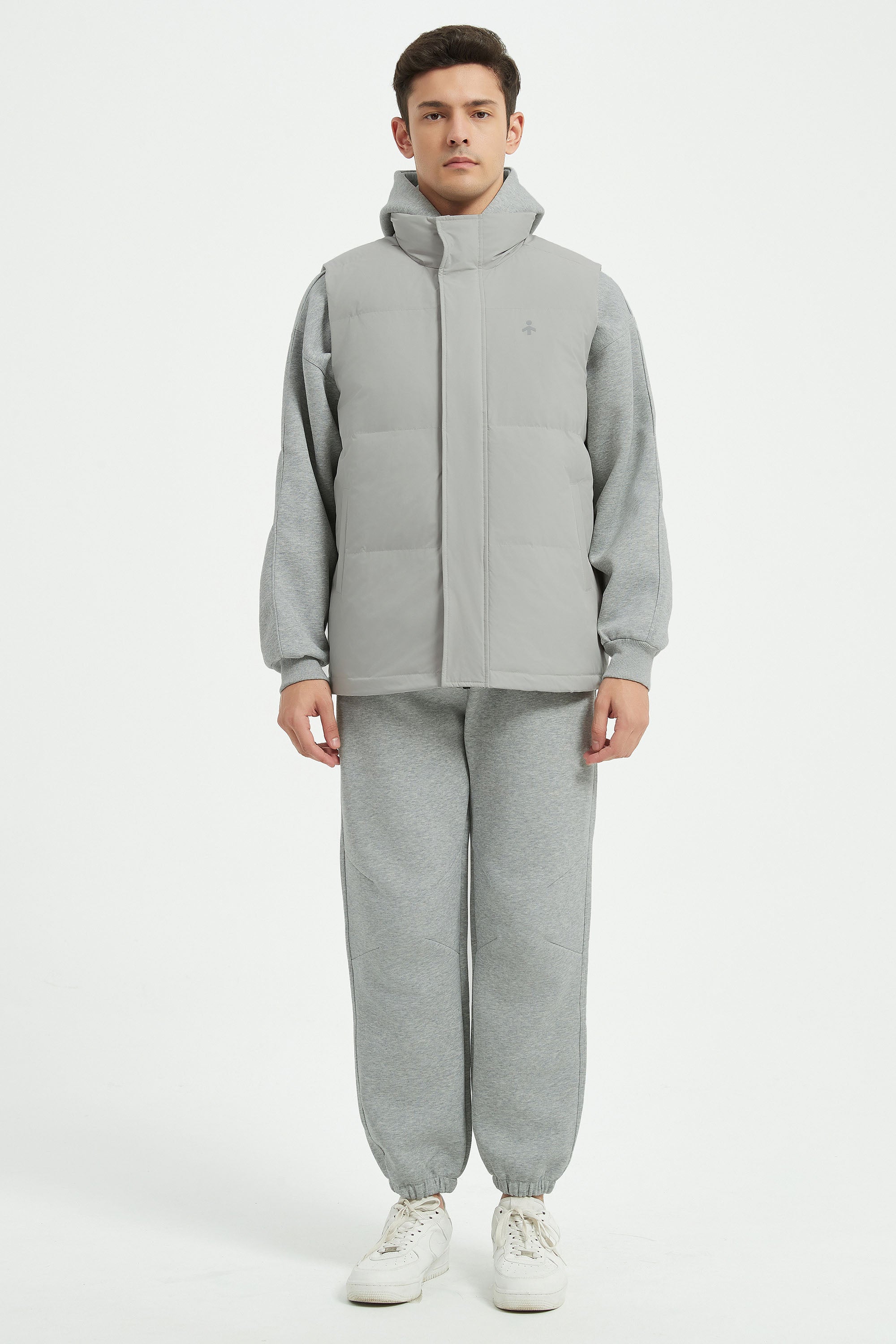 Zip Up Stand Collar Down Vest OROLAY #color_gray