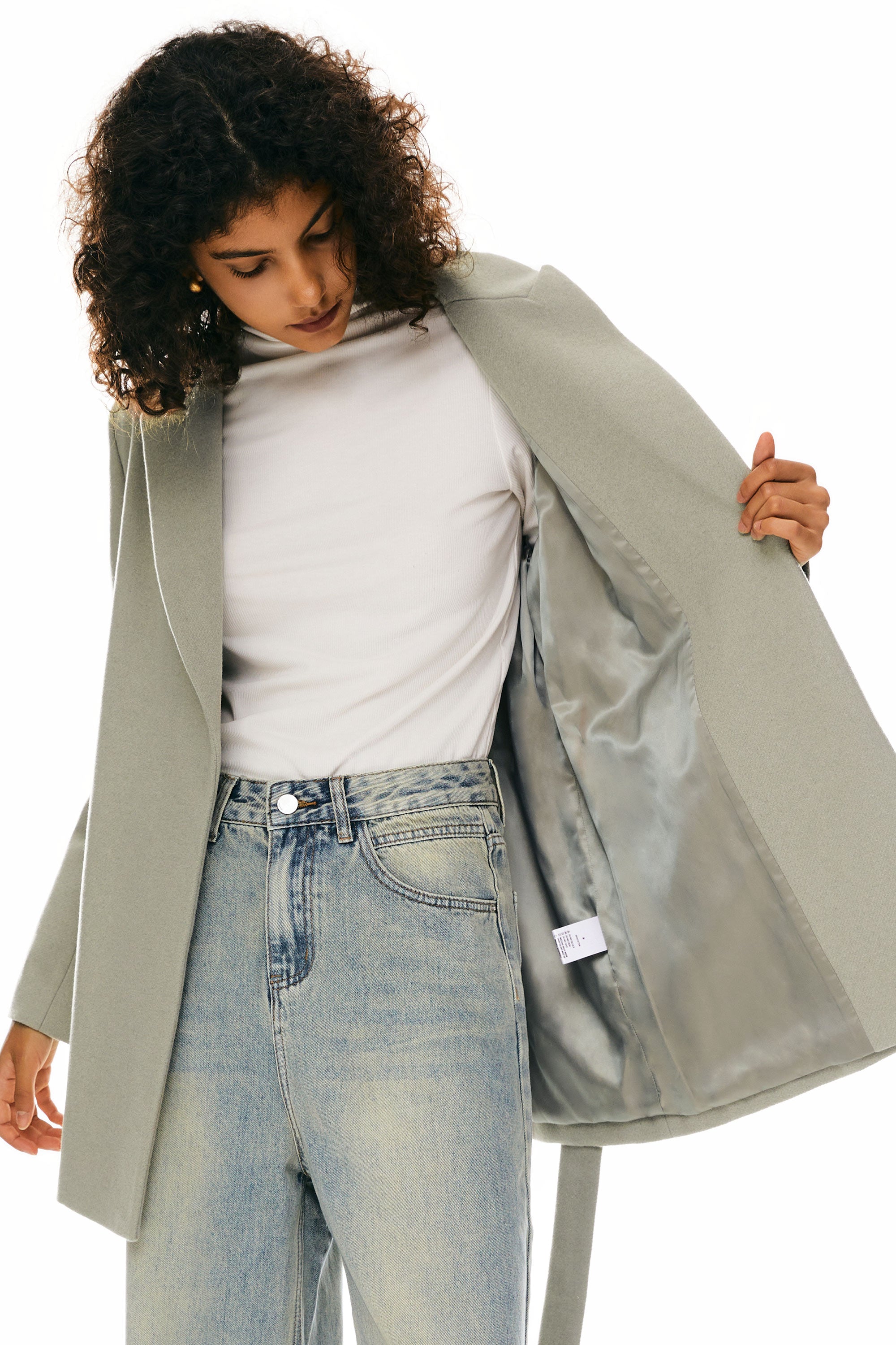 Wool Blend Mid-Length Lapel Coat - Slim Fit orolay #color_gray