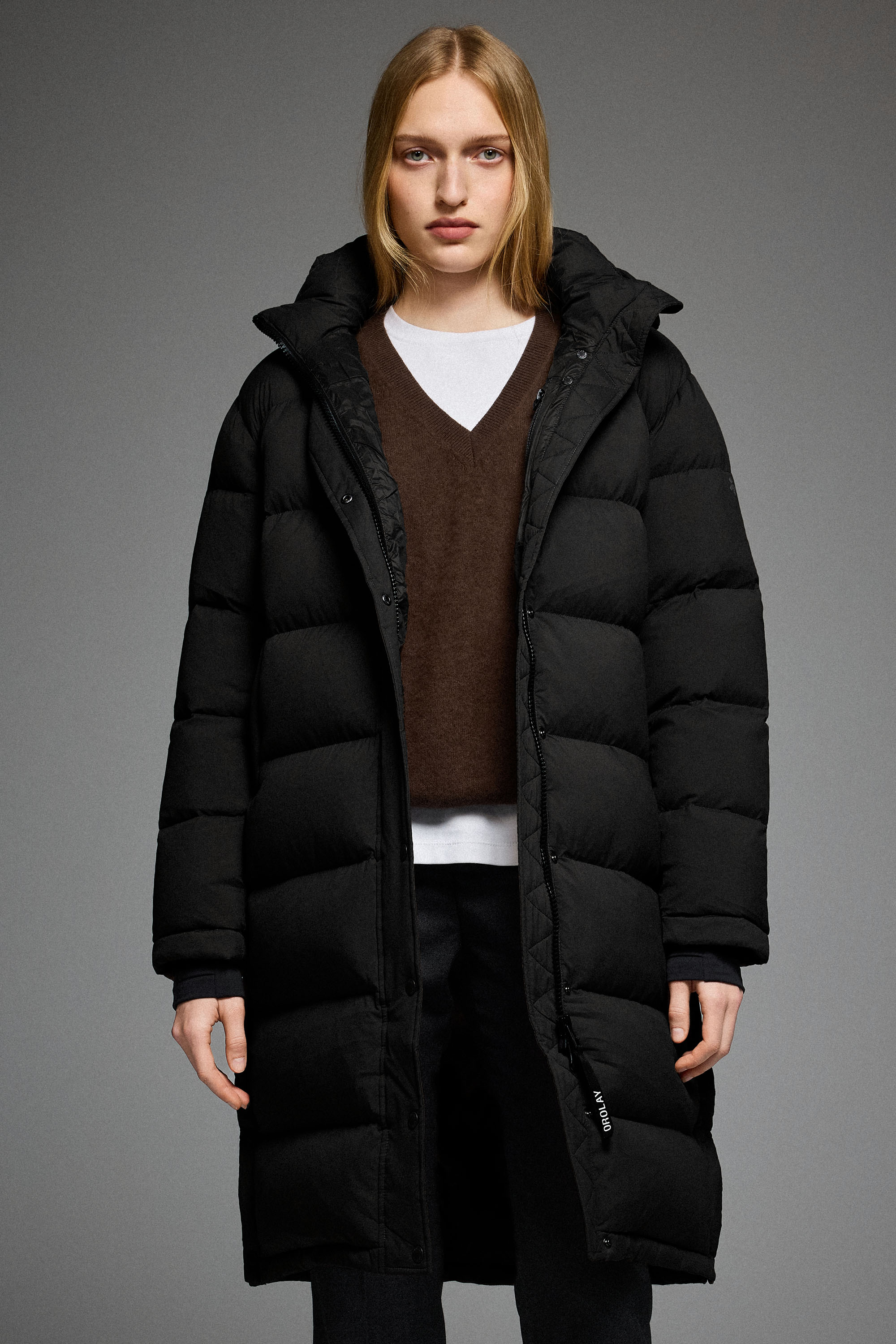 Orolay-Aurora Long Detachable Hooded Down jacket-#color_Black