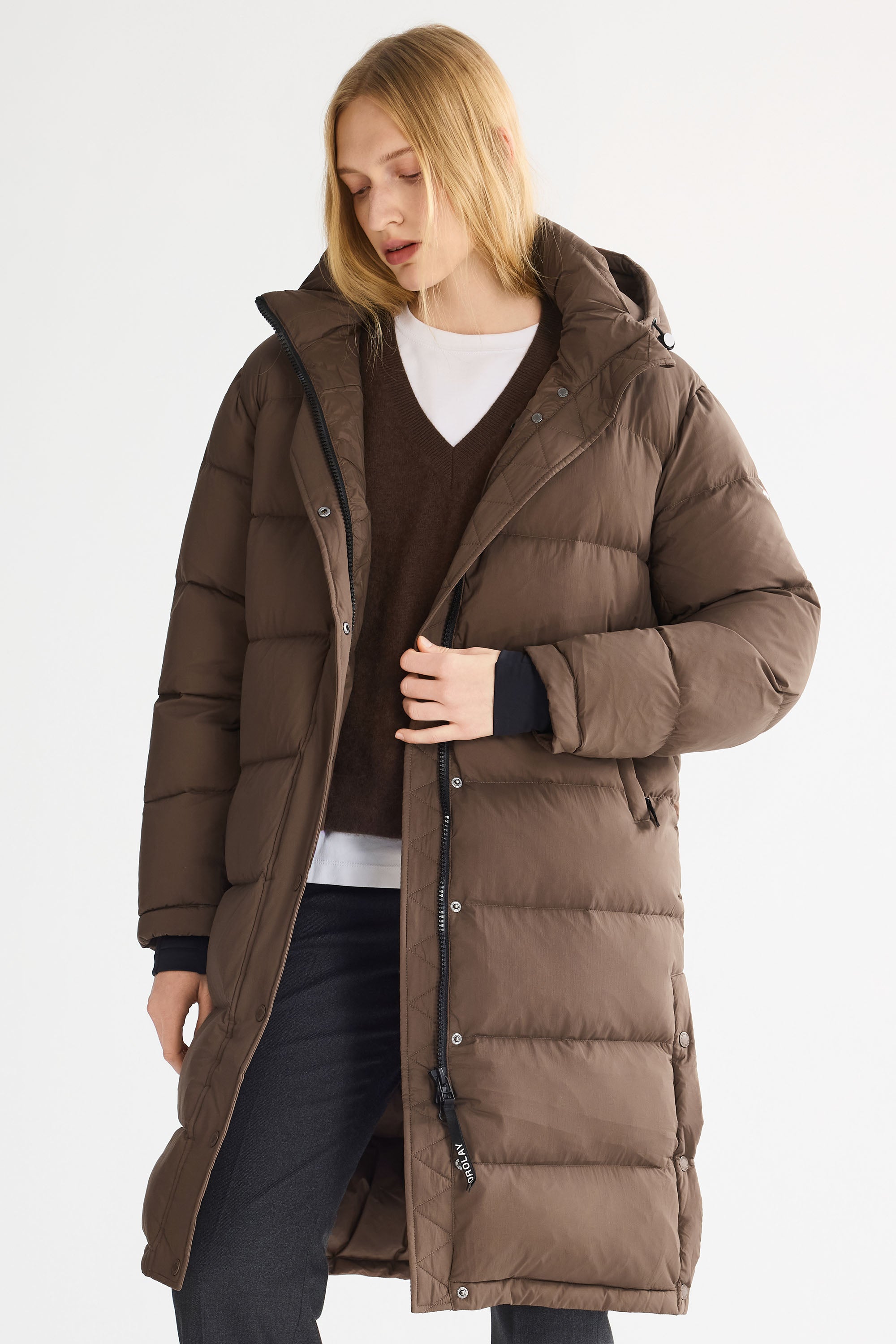 Orolay-Aurora Long Detachable Hooded Down jacket #color_coffee