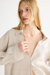 Oversized Linen Button-Up Shirt #color_Natural Ecru