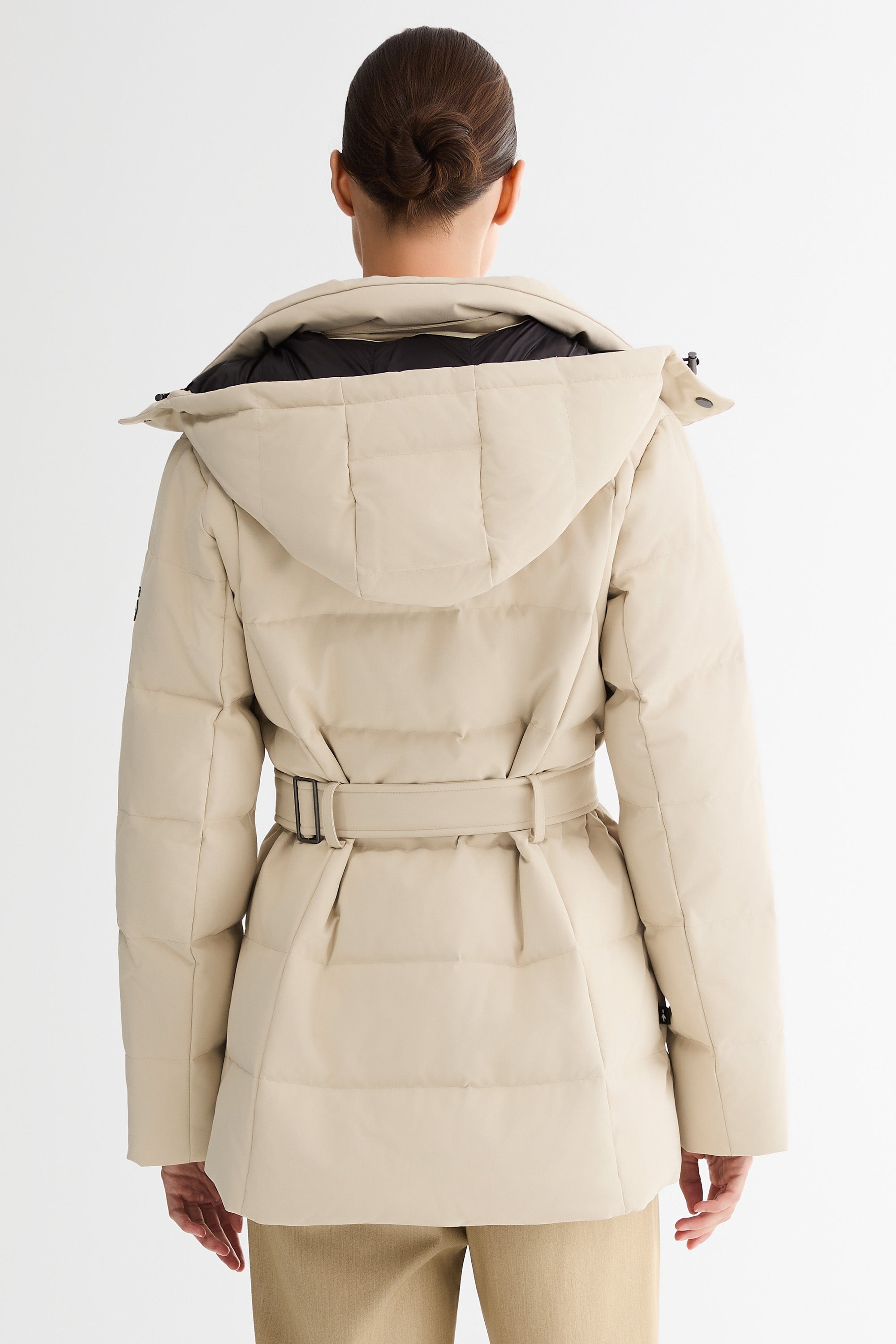 Celeste Polished Edge Belted Hooded Down Jacket #color_beige