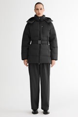 Celeste Polished Edge Belted Hooded Down Jacket #color_black
