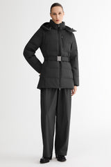 Celeste Polished Edge Belted Hooded Down Jacket #color_black