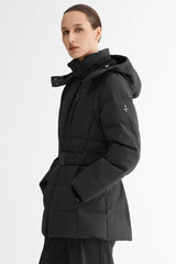 Celeste Polished Edge Belted Hooded Down Jacket #color_black