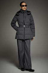Celeste Polished Edge Belted Hooded Down Jacket #color_darkgray