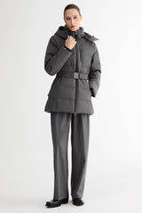 Celeste Polished Edge Belted Hooded Down Jacket #color_darkgray