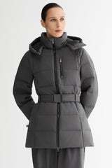 Celeste Polished Edge Belted Hooded Down Jacket #color_darkgray