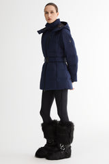 Celeste Polished Edge Belted Hooded Down Jacket #color_navy