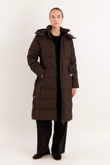 Full-Length Belted Hooded Down Jacket Orolay #color_coffee