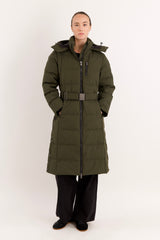 Full-Length Belted Hooded Down Jacket Orolay #color_olive