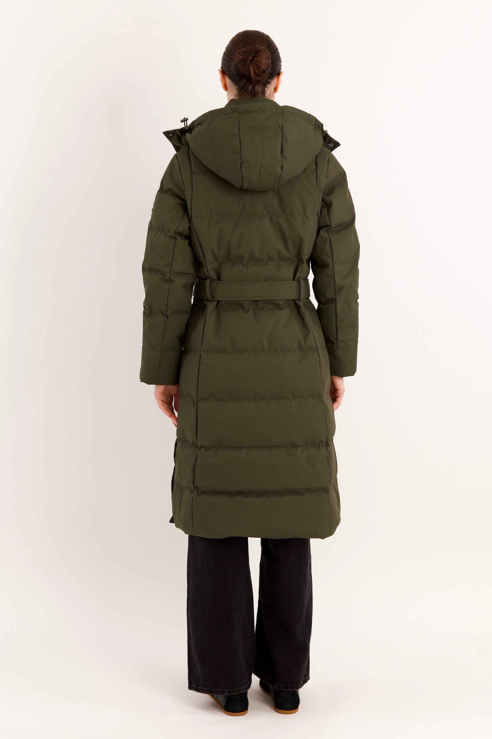 Full-Length Belted Hooded Down Jacket Orolay #color_olive