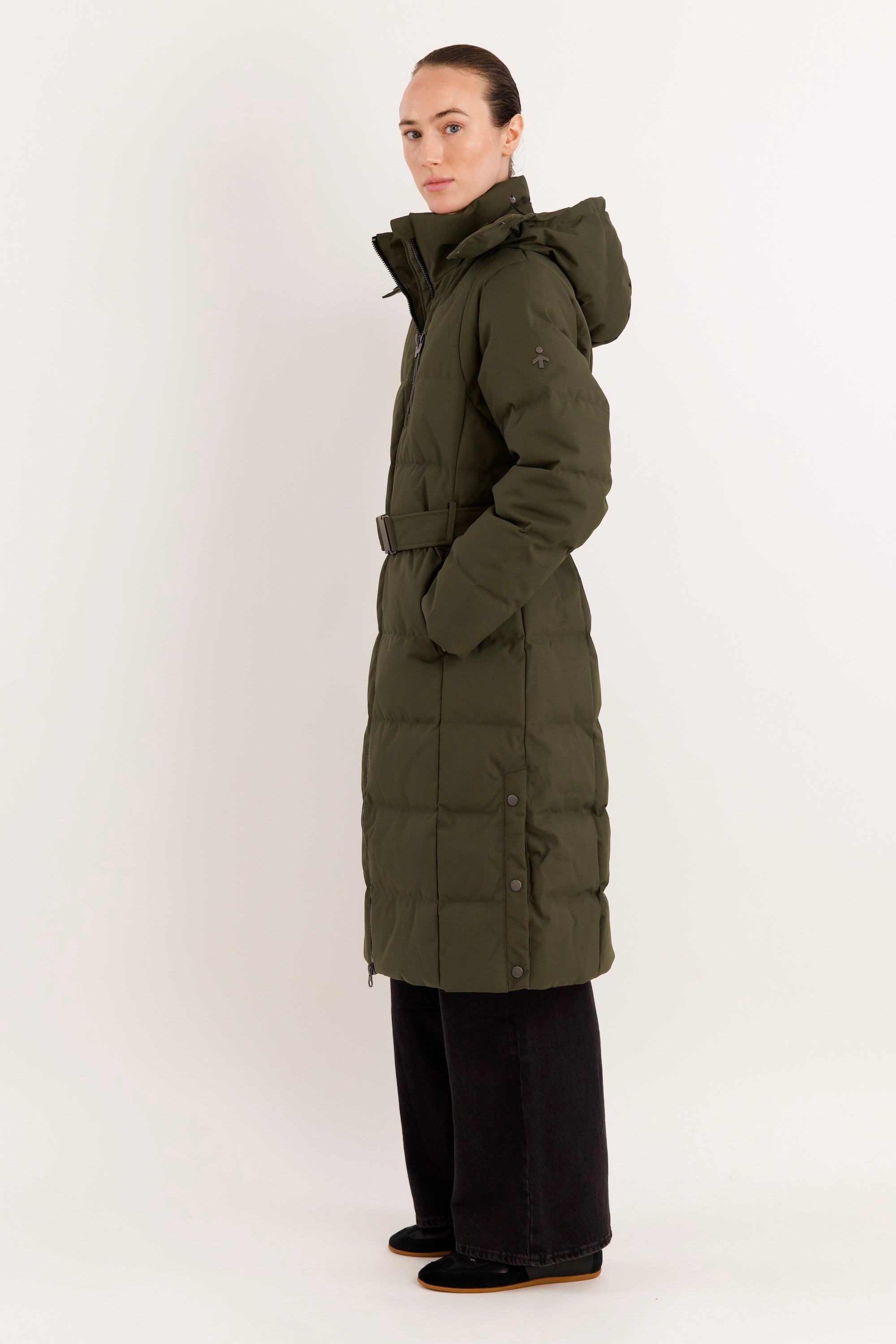 Full-Length Belted Hooded Down Jacket Orolay #color_olive