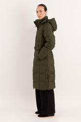 Full-Length Belted Hooded Down Jacket Orolay #color_olive