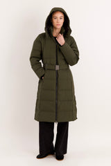Full-Length Belted Hooded Down Jacket Orolay #color_olive