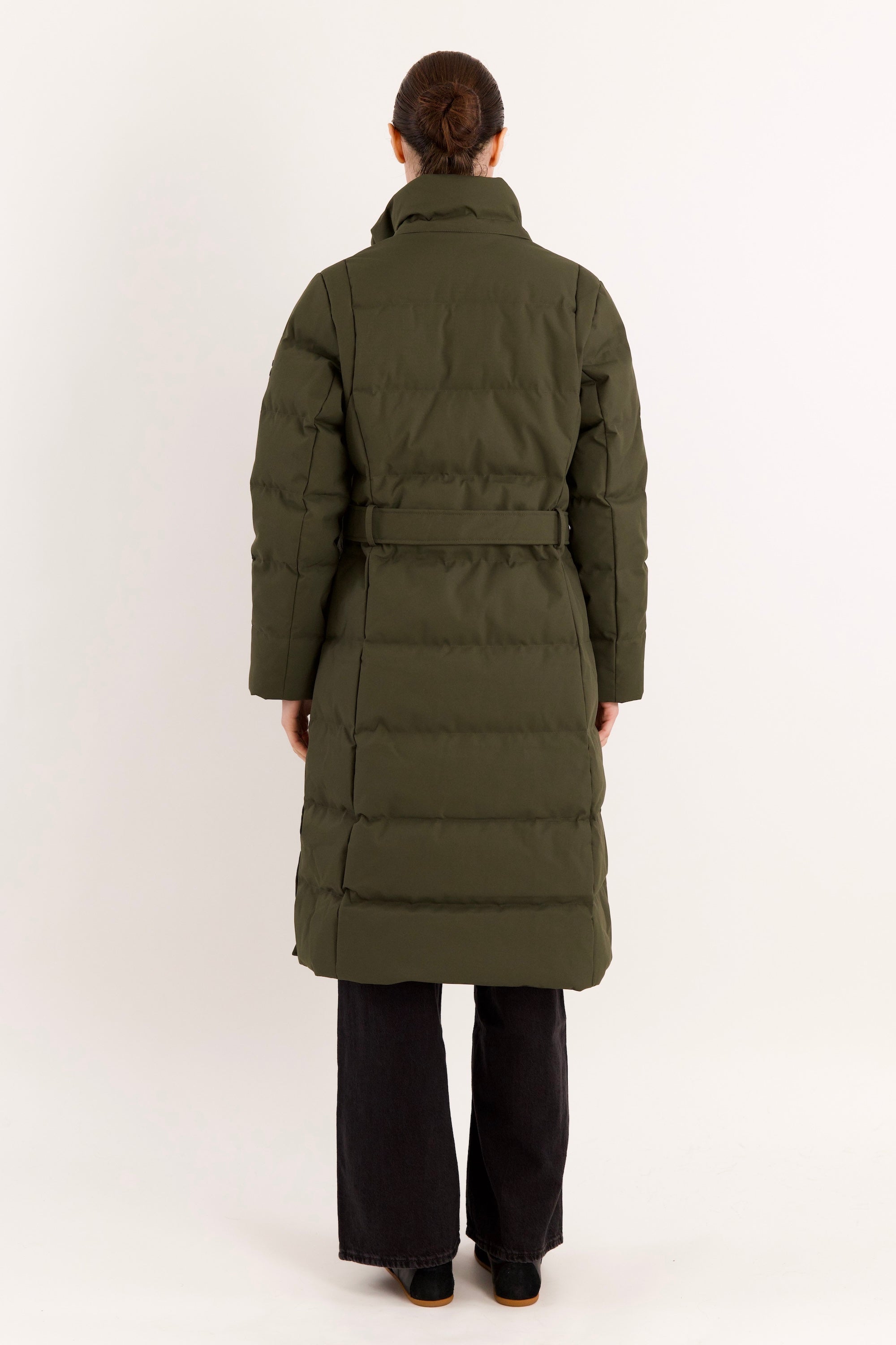 Full-Length Belted Hooded Down Jacket Orolay #color_olive