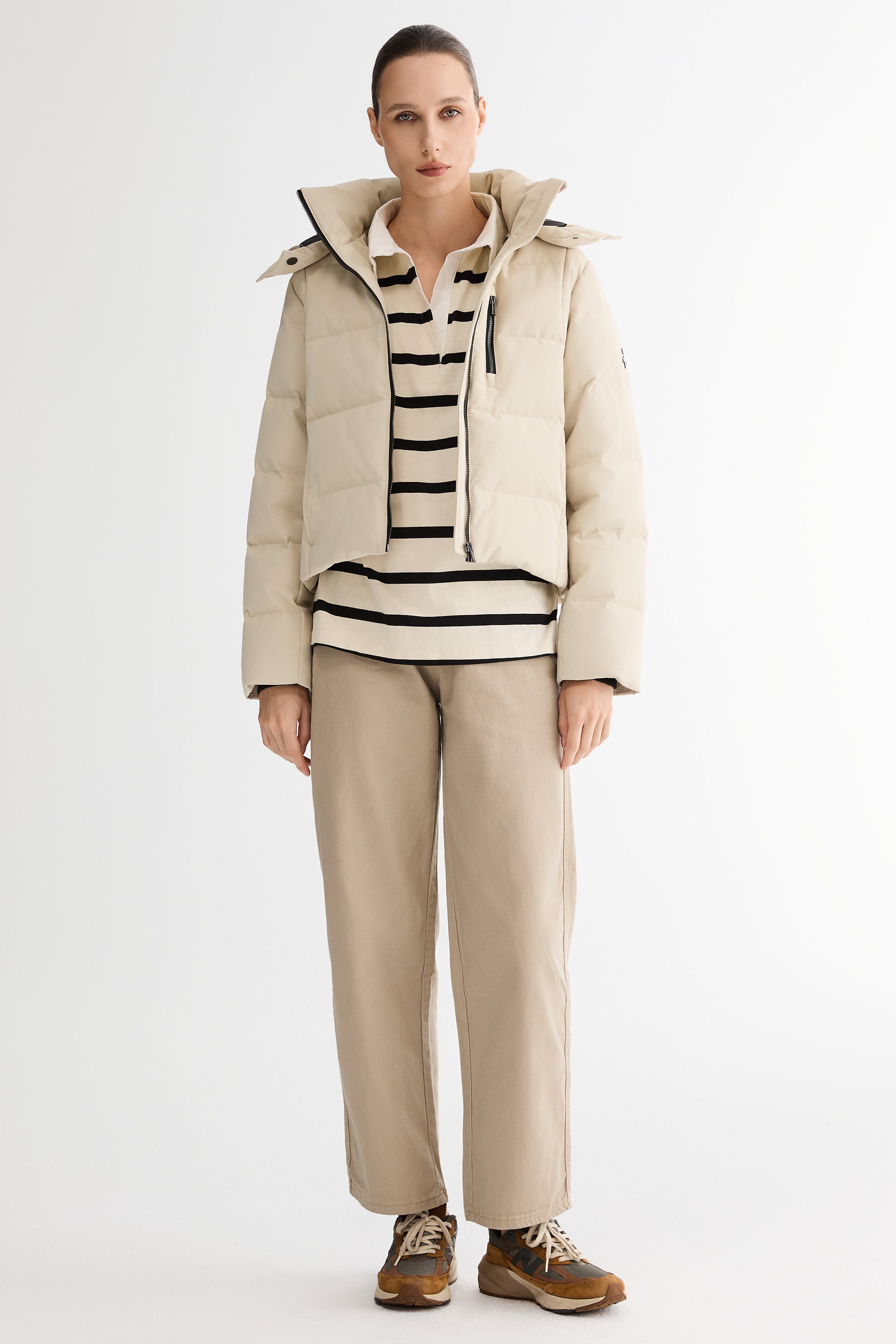 CityForm Short Detachable Hood Down Jacket orolay #color_beige