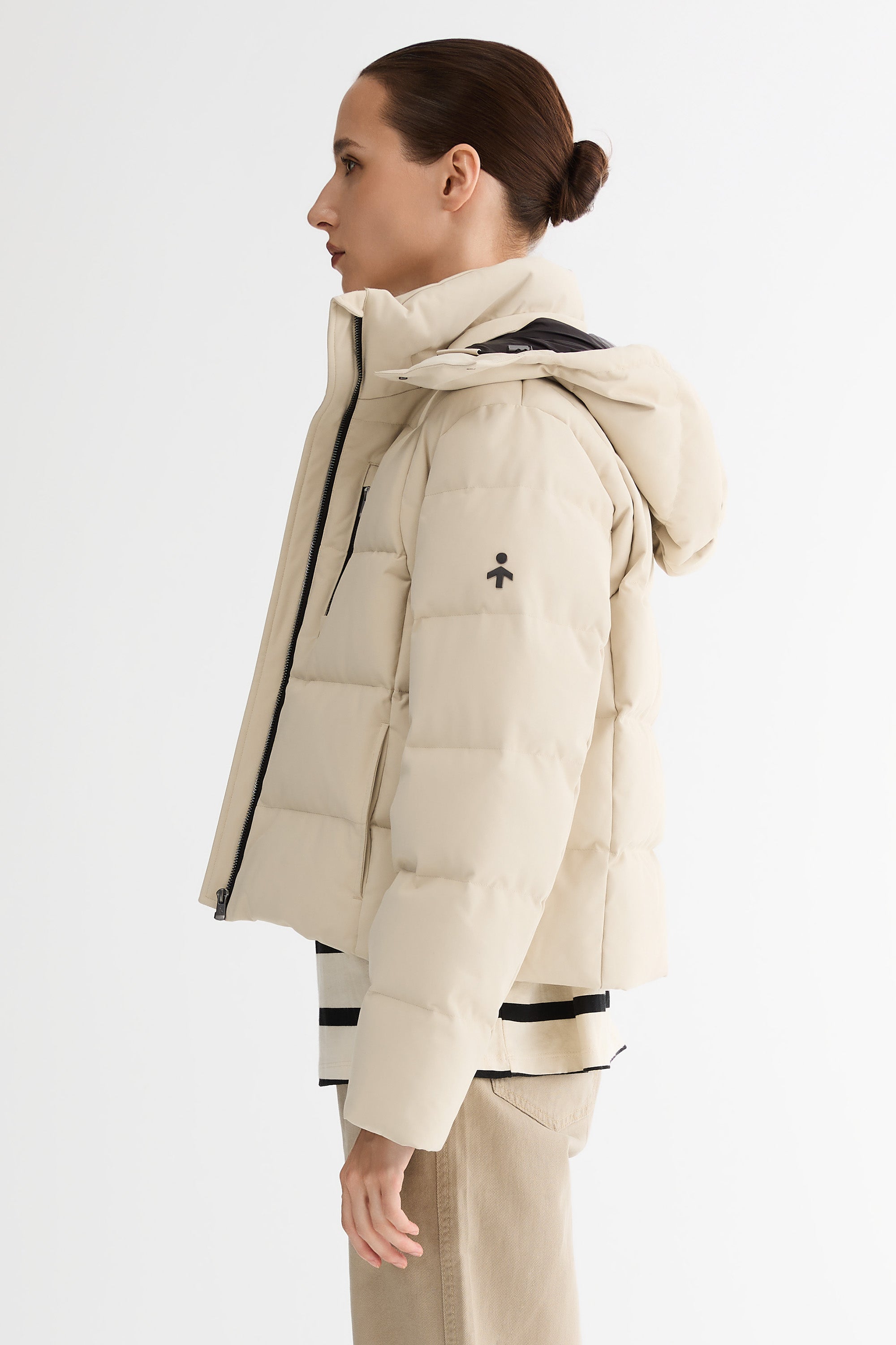 CityForm Short Detachable Hood Down Jacket orolay #color_beige