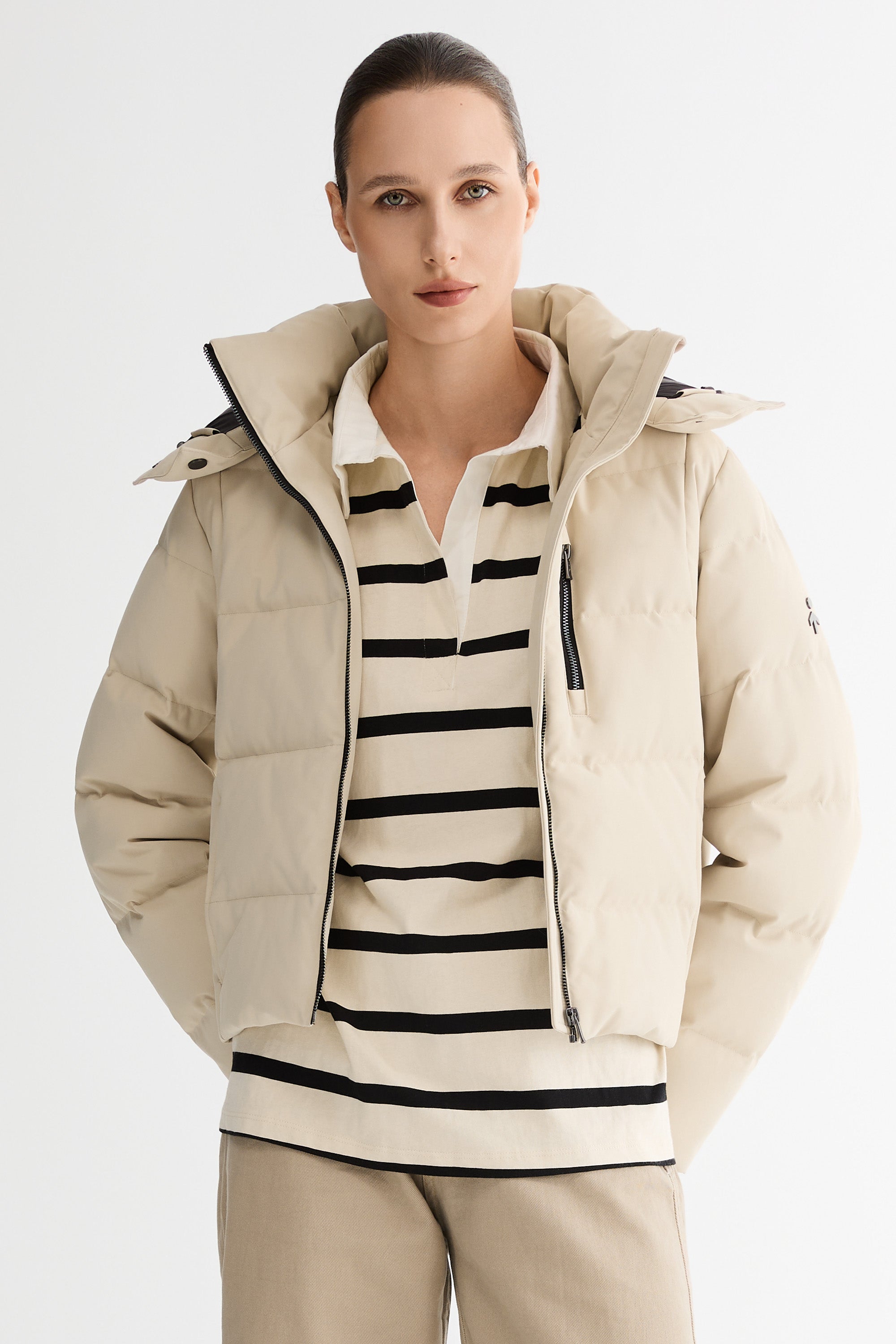 CityForm Short Detachable Hood Down Jacket orolay #color_beige