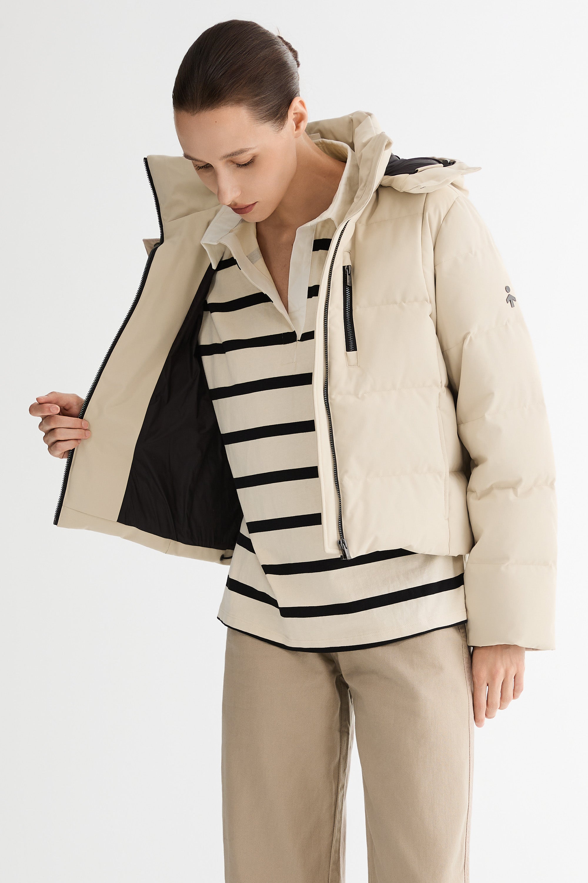 CityForm Short Detachable Hood Down Jacket orolay #color_beige