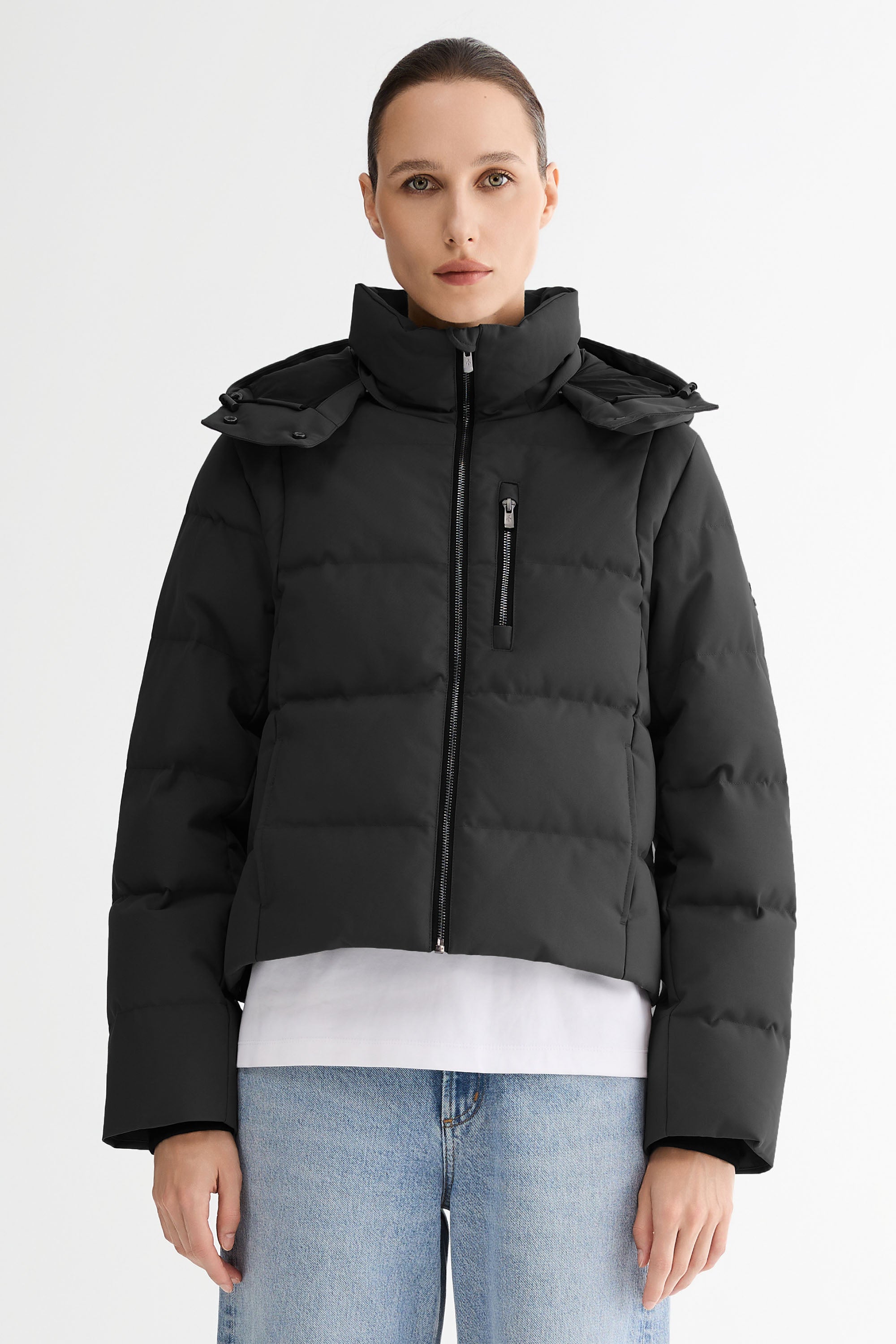 CityForm Short Detachable Hood Down Jacket orolay #color_black